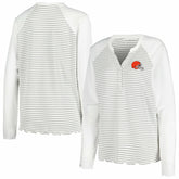 Cleveland Browns Antigua Women's Maverick Waffle Henley Long Sleeve T-Shirt - White T-shirts