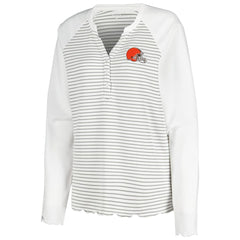 Cleveland Browns Antigua Women's Maverick Waffle Henley Long Sleeve T-Shirt - White T-shirts