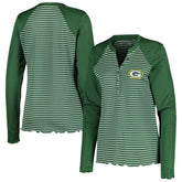 Green Bay Packers Antigua Women's Maverick Waffle Henley Long Sleeve T-Shirt - Green T-shirts