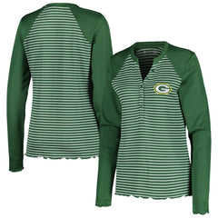 Green Bay Packers Antigua Women's Maverick Waffle Henley Long Sleeve T-Shirt - Green T-shirts