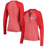 Kansas City Chiefs Antigua Women's Maverick Waffle Henley Long Sleeve T-Shirt - Red T-shirts