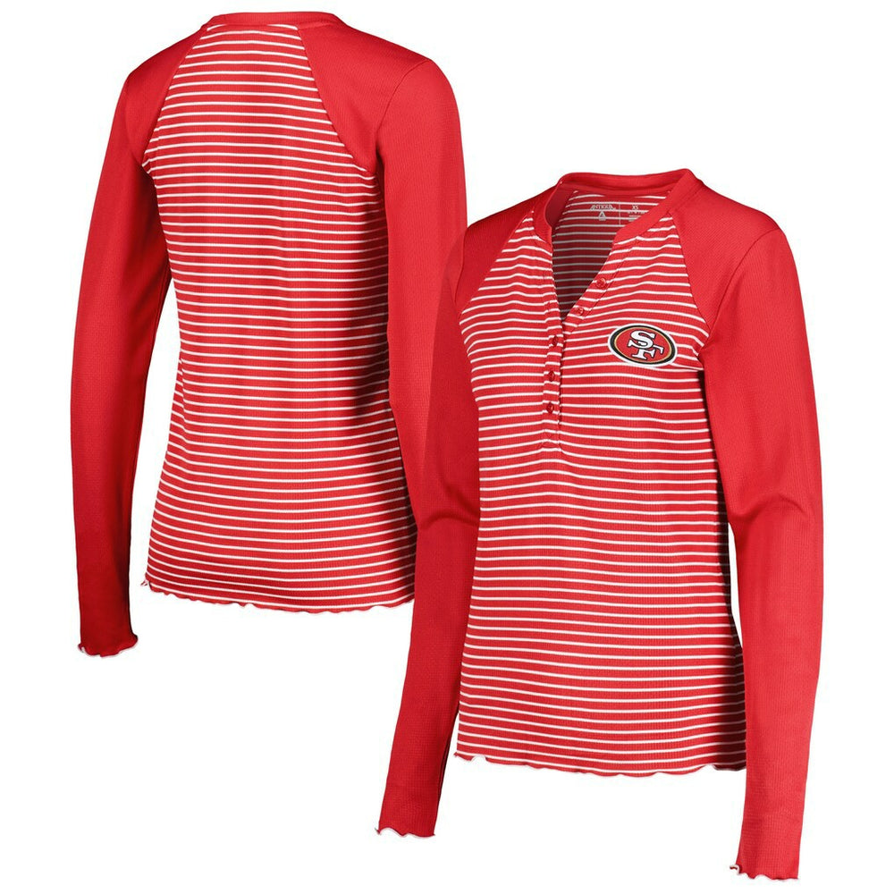 San Francisco 49ers Antigua Women's Maverick Waffle Henley Long Sleeve T-Shirt - Scarlet T-shirts