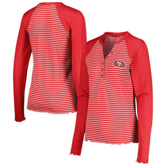 San Francisco 49ers Antigua Women's Maverick Waffle Henley Long Sleeve T-Shirt - Scarlet T-shirts