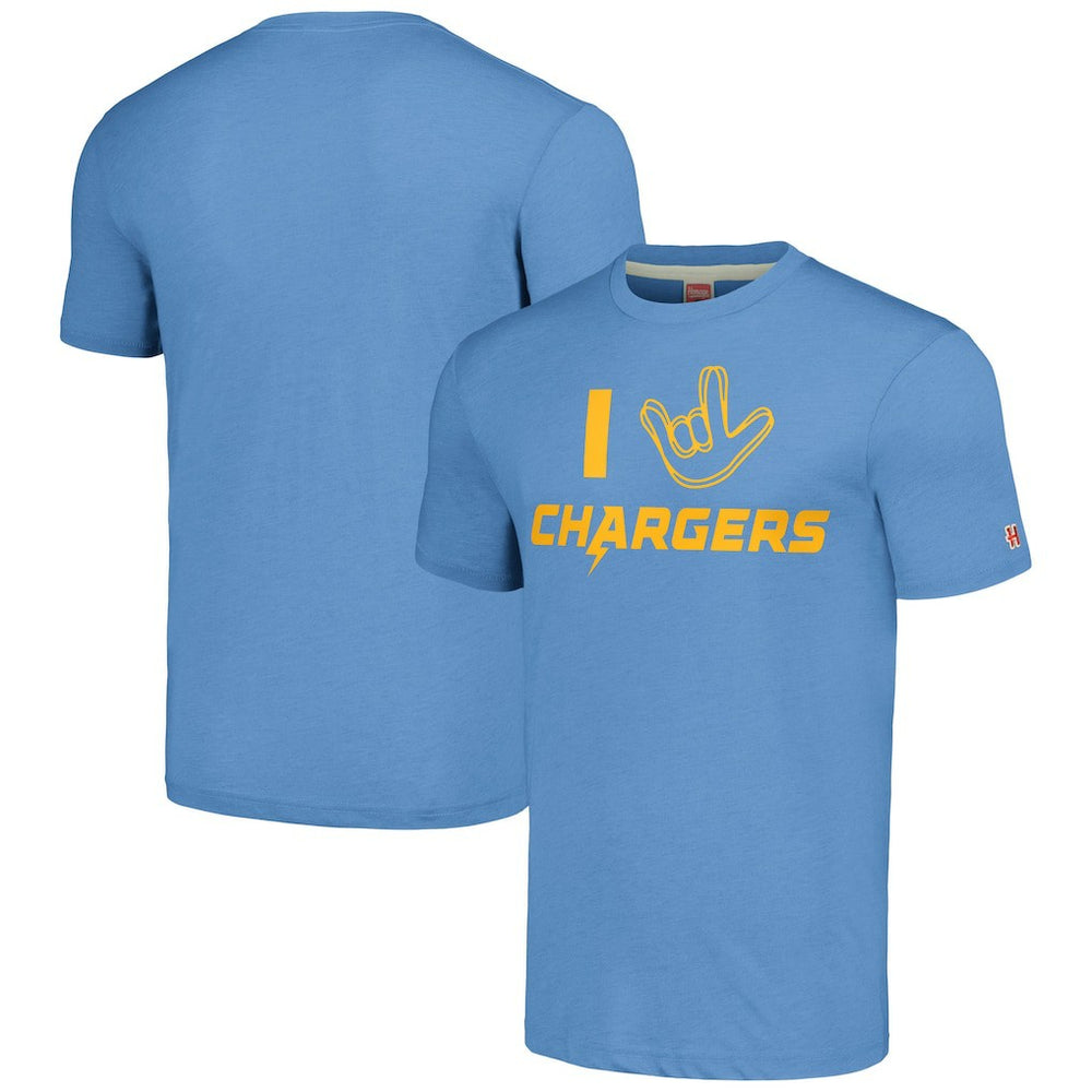 Los Angeles Chargers Homage Unisex The NFL ASL Collection by Love Sign Tri-Blend T-Shirt - Powder Blue T-shirts