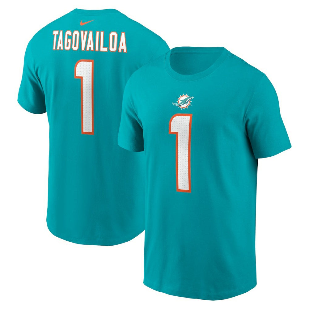 Tua Tagovailoa Miami Dolphins Player Name & Number T-Shirt - Aqua T-shirts