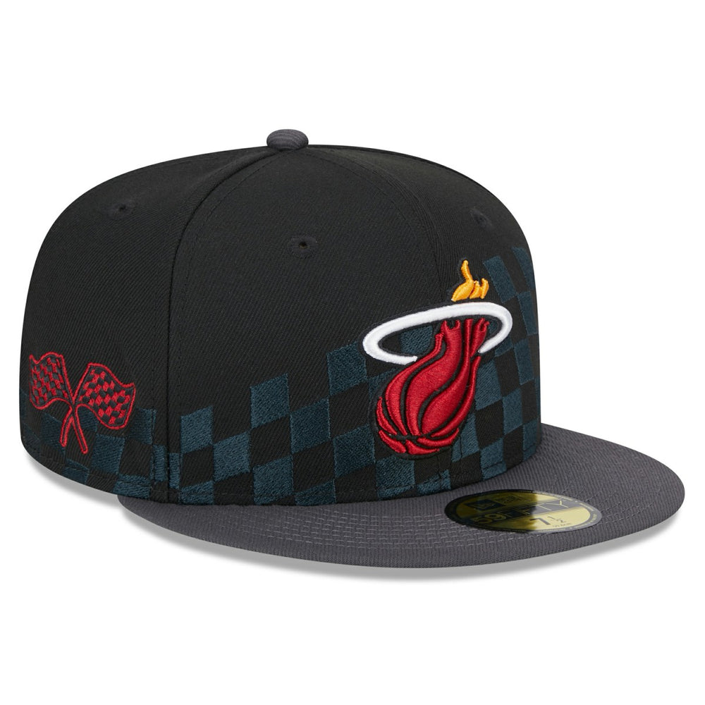 Miami Heat Rally Drive Checkerboard 59FIFTY Crown Fitted Hat Black - New Era