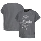 Los Angeles Lakers The Wild Collective Women's Embroidered Fleece Raglan Short Sleeve Pullover Sweatshirt Gray outlet