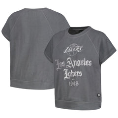 Los Angeles Lakers The Wild Collective Women's Embroidered Fleece Raglan Short Sleeve Pullover Sweatshirt Gray outlet