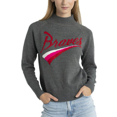 Atlanta Braves Lusso Women's Serena Raglan Pullover Sweater - Gray Pullover