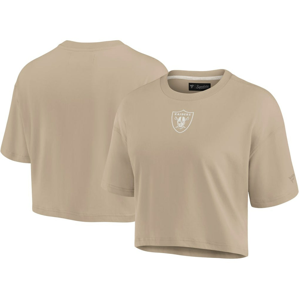 Las Vegas Raiders Women's Elements Super Soft Boxy Cropped T-Shirt - Khaki T-shirts