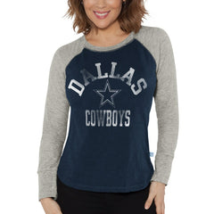 Dallas Cowboys G-III 4Her by Carl Banks Women's Raglan Waffle-Knit Long Sleeve T-Shirt - Navy/Gray T-shirts