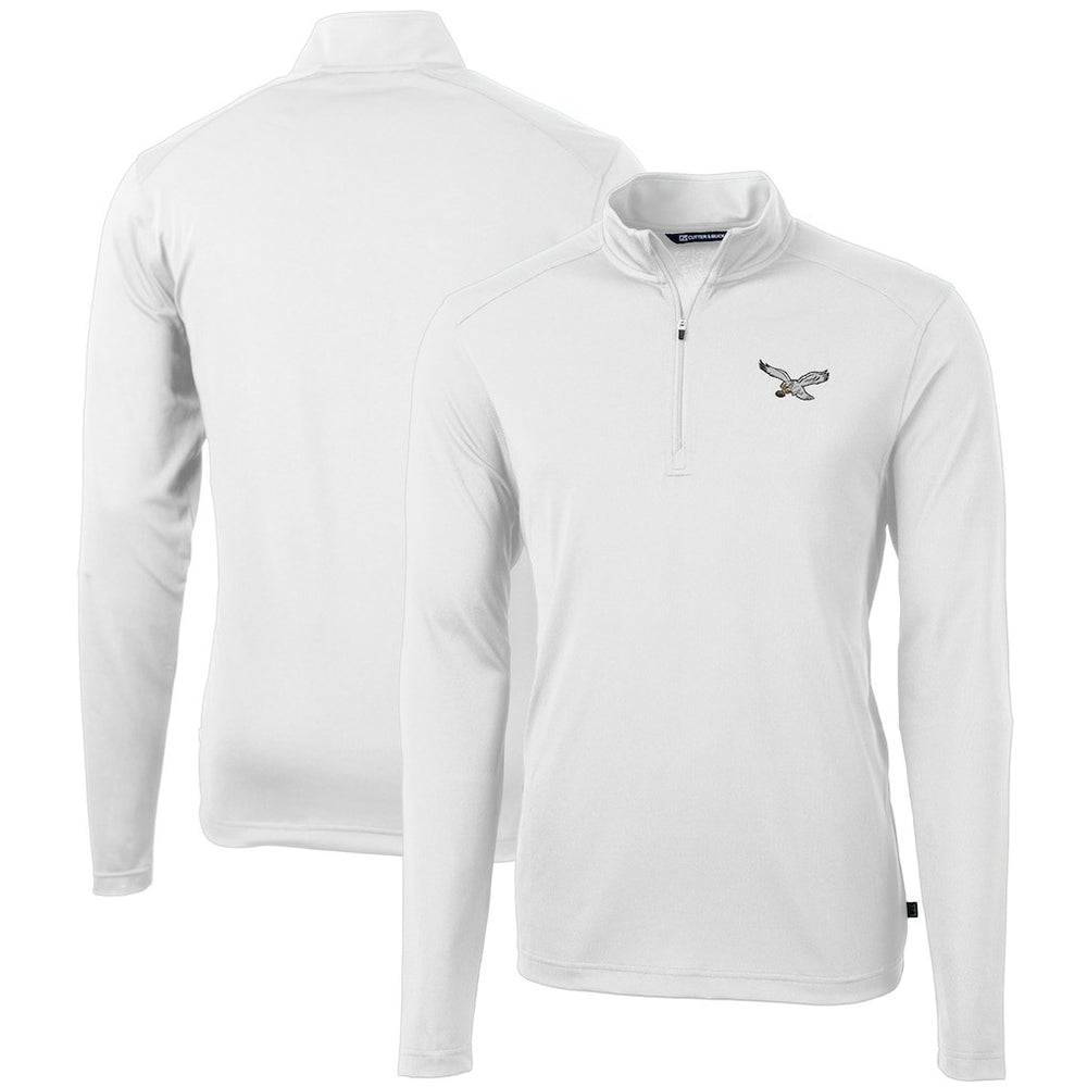 Philadelphia Eagles Cutter & Buck Gridiron Classics Big & Tall Virtue Eco Pique Recycled Quarter-Zip Pullover Top - White Pullover