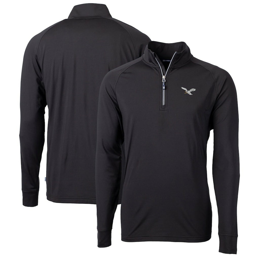Philadelphia Eagles Cutter & Buck Gridiron Classics Big & Tall Adapt Eco Knit Stretch Recycled Quarter-Zip Pullover Top - Black Pullover