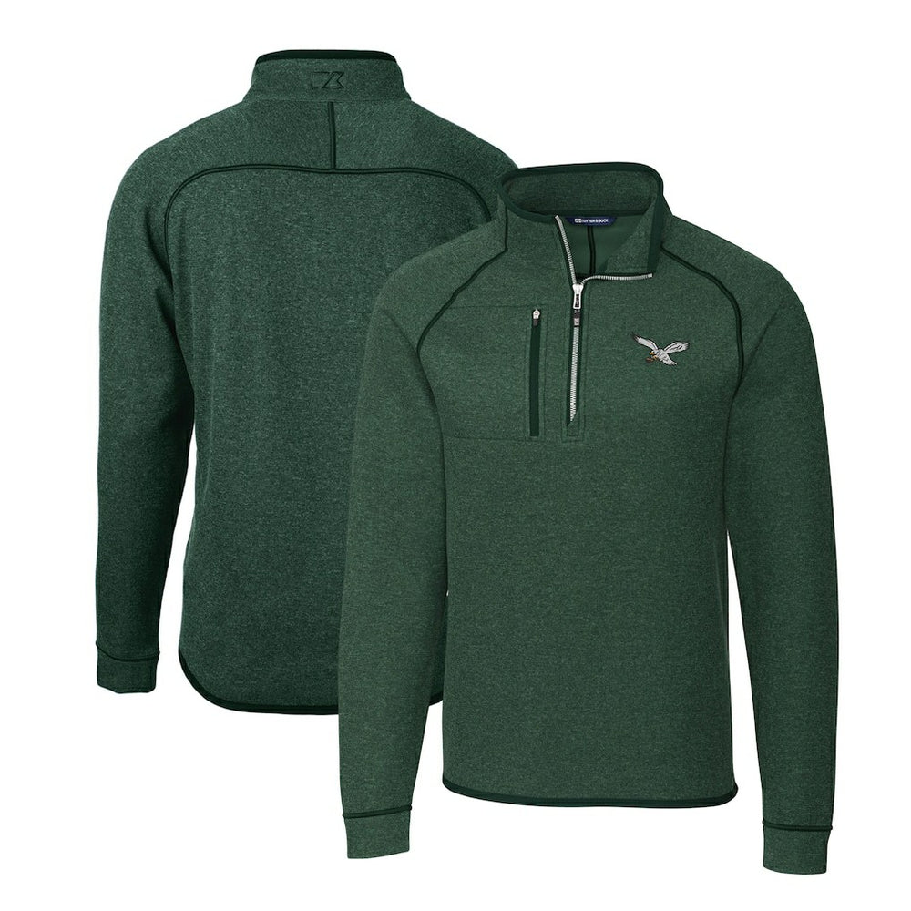 Philadelphia Eagles Cutter & Buck Gridiron Classics Big & Tall Mainsail Sweater-Knit Half-Zip Pullover Jacket - Heather Green Pullover