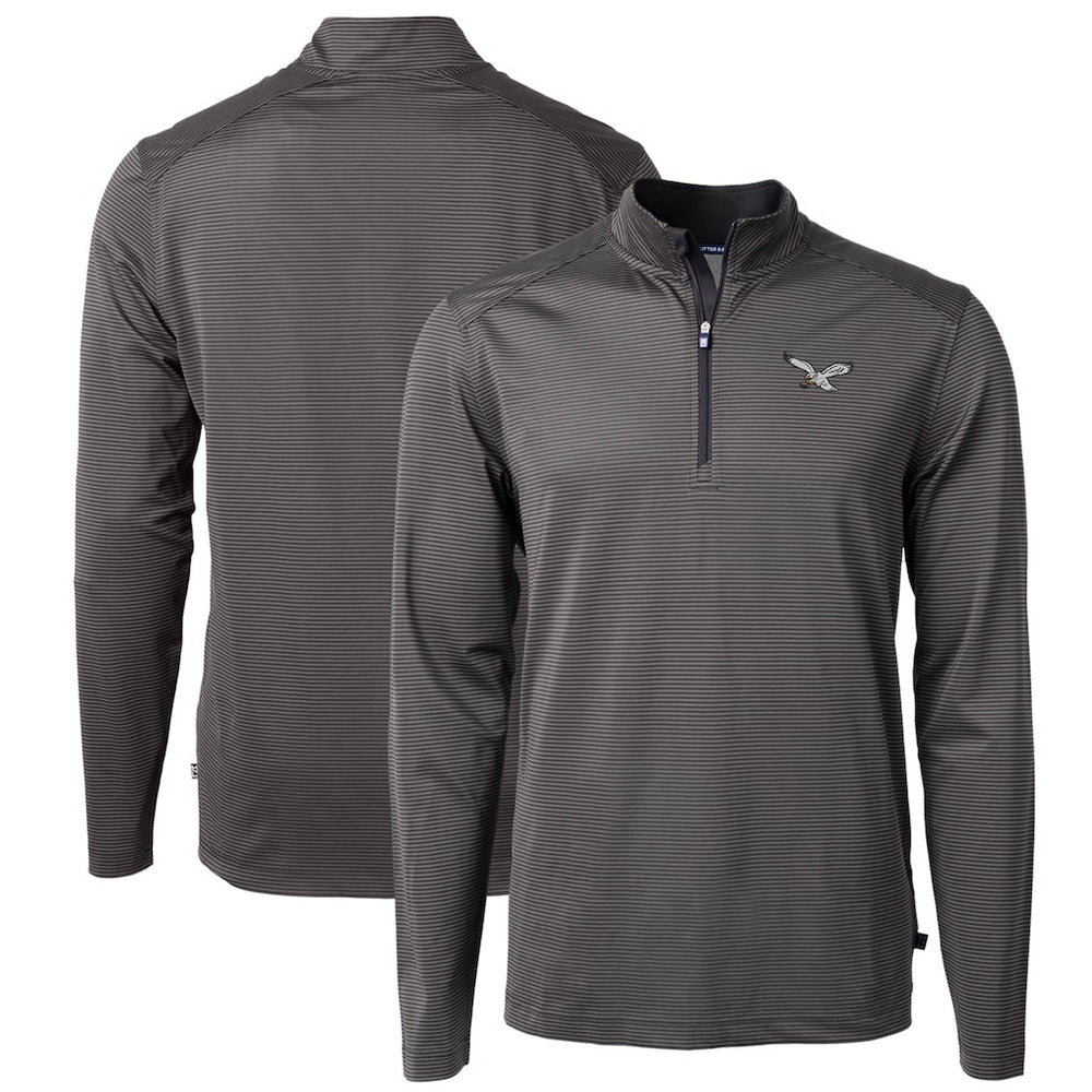 Philadelphia Eagles Cutter & Buck Gridiron Classics Big & Tall Virtue Eco Pique Micro Stripe Recycled Quarter-Zip Pullover Top - Charcoal Pullover