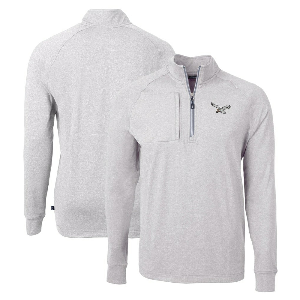 Philadelphia Eagles Cutter & Buck Gridiron Classics Big & Tall Adapt Eco Knit Heather Quarter-Zip Pullover Top - Heather Gray Pullover