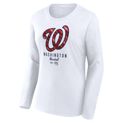 Washington Nationals Fanatics Women's Lightweight Fitted Long Sleeve T-Shirt - White T-shirts