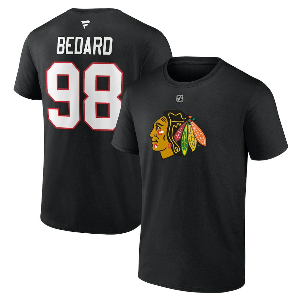 Connor Bedard Chicago Blackhawks Fanatics Authentic Stack Name & Number T-Shirt - Black | US 200351240