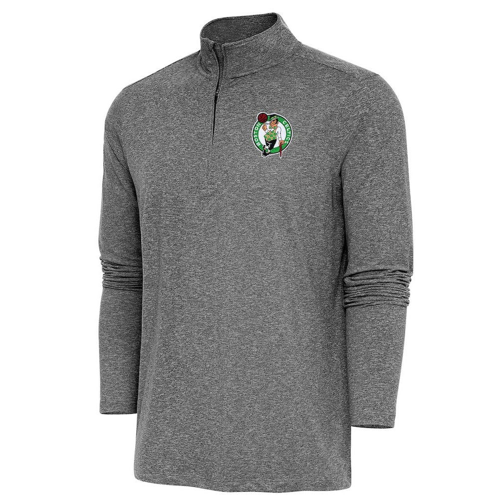 Boston Celtics Antigua Hunk Quarter-Zip Pullover Top Heather Black