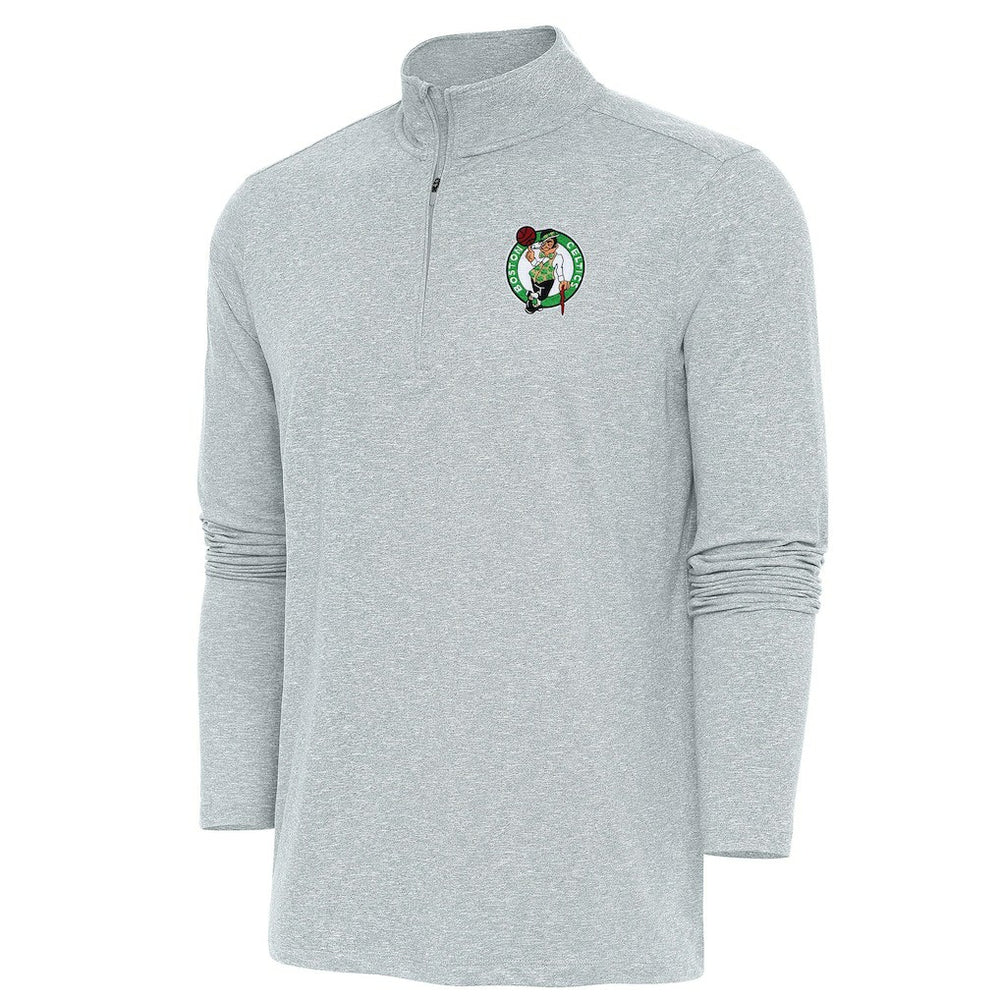 Boston Celtics Antigua Hunk Quarter-Zip Pullover Top Heather Gray