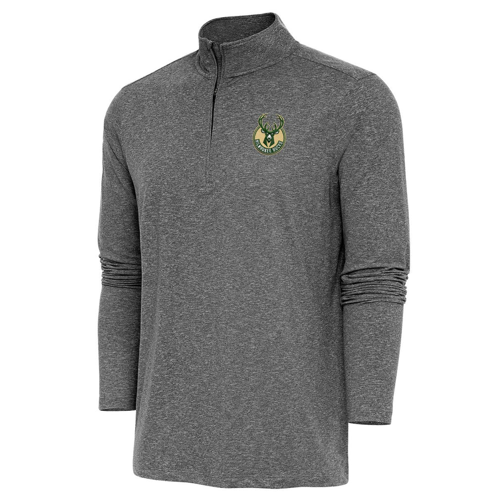 Milwaukee Bucks Antigua Hunk Quarter-Zip Pullover Top Heather Black