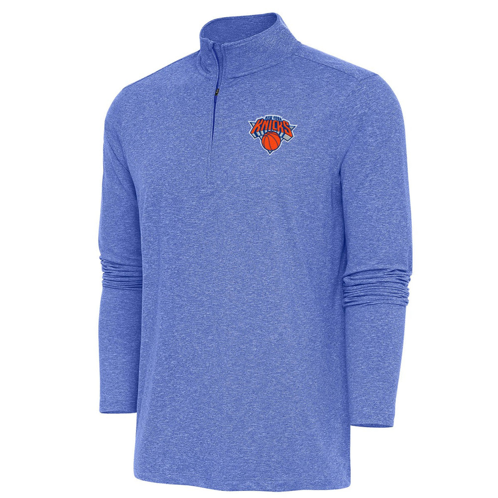 New York Knicks Antigua Hunk Quarter-Zip Pullover Top Heather Royal