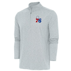 Philadelphia 76ers Antigua Hunk Quarter-Zip Pullover Top Heather Gray