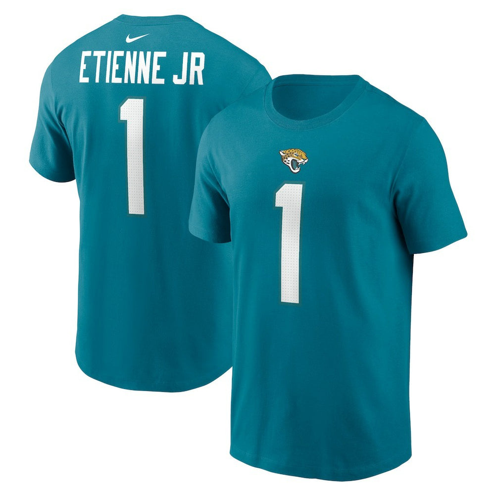 Travis Etienne Jacksonville Jaguars Player Name & Number T-Shirt - Teal T-shirts
