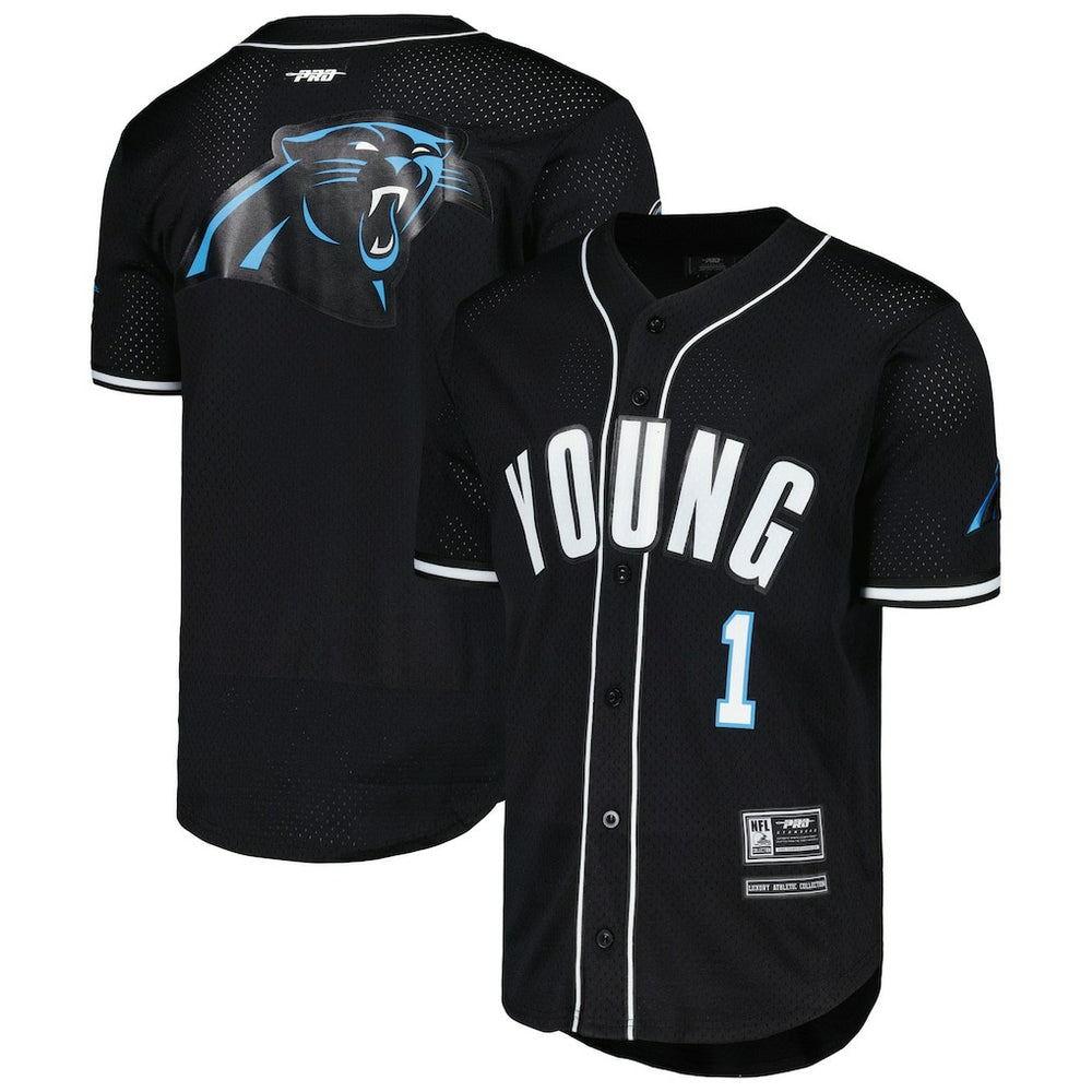 Bryce Young Carolina Panthers Pro Standard Mesh Baseball Button-Up T-Shirt - Black T-shirts