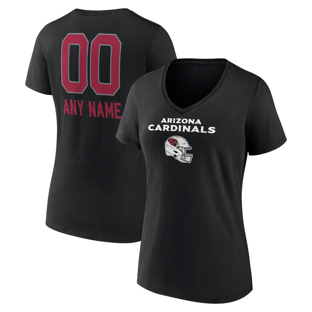 Arizona Cardinals Women's Personalized Name & Number Team Wordmark V-Neck T-Shirt - Black T-shirts