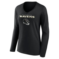 Baltimore Ravens Women's Personalized Name & Number Team Wordmark Long Sleeve V-Neck T-Shirt - Black T-shirts