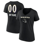 Baltimore Ravens Women's Personalized Name & Number Team Wordmark V-Neck T-Shirt - Black T-shirts