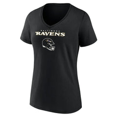 Baltimore Ravens Women's Personalized Name & Number Team Wordmark V-Neck T-Shirt - Black T-shirts