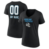 Carolina Panthers Women's Personalized Name & Number Team Wordmark V-Neck T-Shirt - Black T-shirts