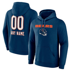 Chicago Bears Personalized Name & Number Team Wordmark Pullover Hoodie - Navy Hoodies