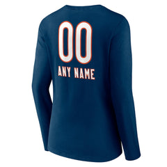 Chicago Bears Women's Personalized Name & Number Team Wordmark Long Sleeve V-Neck T-Shirt - Navy T-shirts