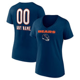 Chicago Bears Women's Personalized Name & Number Team Wordmark V-Neck T-Shirt - Navy T-shirts