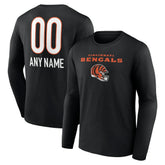 Cincinnati Bengals Personalized Name & Number Team Wordmark Long Sleeve T-Shirt - Black T-shirts