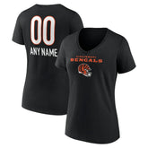 Cincinnati Bengals Women's Personalized Name & Number Team Wordmark V-Neck T-Shirt - Black T-shirts