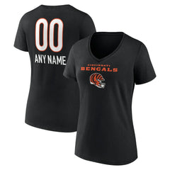 Cincinnati Bengals Women's Personalized Name & Number Team Wordmark V-Neck T-Shirt - Black T-shirts