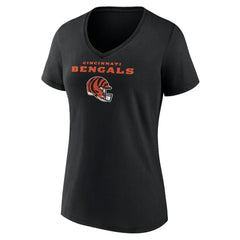 Cincinnati Bengals Women's Personalized Name & Number Team Wordmark V-Neck T-Shirt - Black T-shirts
