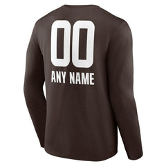 Cleveland Browns Personalized Name & Number Team Wordmark Long Sleeve T-Shirt - Brown T-shirts