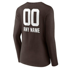 Cleveland Browns Women's Personalized Name & Number Team Wordmark Long Sleeve V-Neck T-Shirt - Brown T-shirts