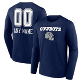 Dallas Cowboys Personalized Name & Number Team Wordmark Long Sleeve T-Shirt - Navy T-shirts
