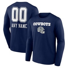 Dallas Cowboys Personalized Name & Number Team Wordmark Long Sleeve T-Shirt - Navy T-shirts