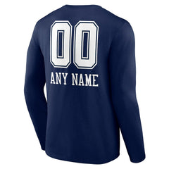 Dallas Cowboys Personalized Name & Number Team Wordmark Long Sleeve T-Shirt - Navy T-shirts