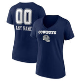 Dallas Cowboys Women's Personalized Name & Number Team Wordmark V-Neck T-Shirt - Navy T-shirts