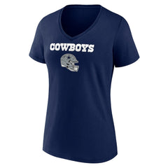 Dallas Cowboys Women's Personalized Name & Number Team Wordmark V-Neck T-Shirt - Navy T-shirts