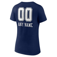 Dallas Cowboys Women's Personalized Name & Number Team Wordmark V-Neck T-Shirt - Navy T-shirts