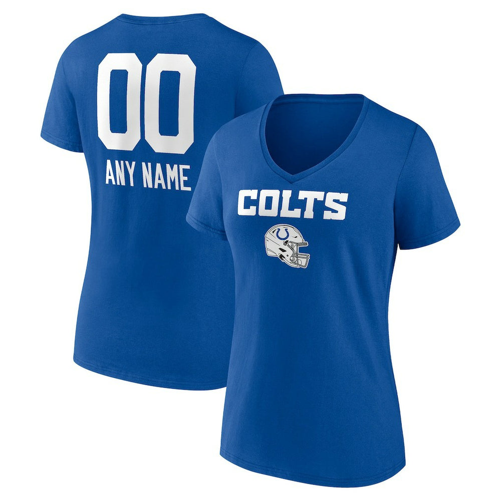 Indianapolis Colts Women's Personalized Name & Number Team Wordmark V-Neck T-Shirt - Royal T-shirts